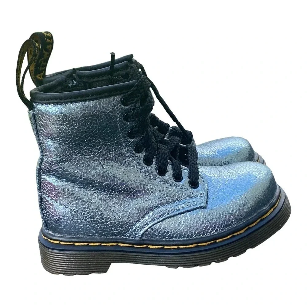 Dr. Martens Boots Girls Size 7 Euro 23, UK 6  Metallic Glitter Lace Up Side Zip
